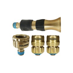 Holman Hose Nozzle Set Grip N Lock Brass 12mm