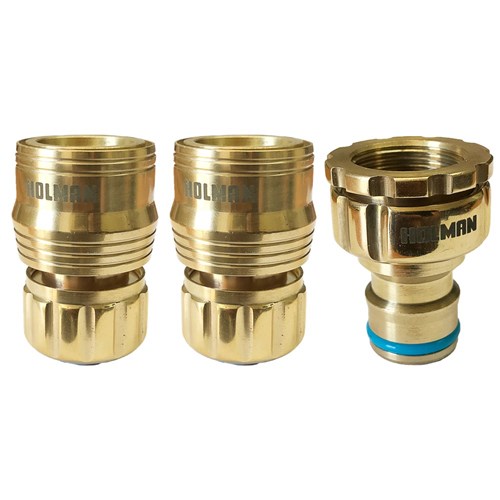 Holman Hose Connector Set Grip N Lock Brass 12mm 
